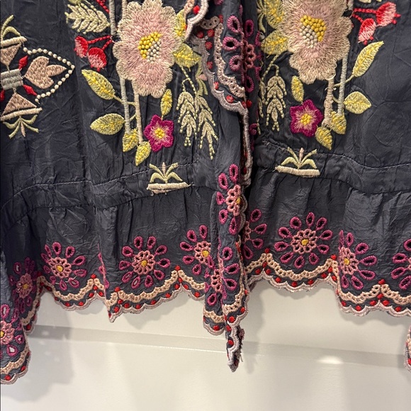 Embroidered Open Front Boho Cardigan in Charcoal with Floral Accents - Picture 5 of 7